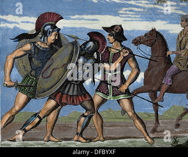 Le Grecian combattre. Hoplite. Gravure Banque D'Images