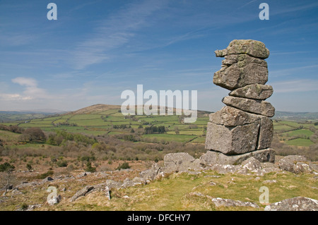 Le nez de Bowerman sur les pentes nord de Hayne, Dartmoor., avec Easdon vers le bas dans la distance Banque D'Images