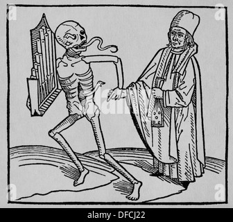 Période médiévale. Europe.14ème siècle. La danse de mort. Allégorie de l'universalité de la mort. La gravure. Banque D'Images