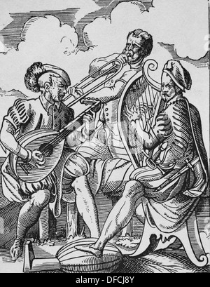 L'Europe. L'histoire de la musique. 16e siècle. Les musiciens jouant différents instruments de musique. Gravure du xixe siècle. Banque D'Images