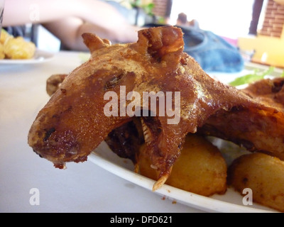 Cochon d'Inde (Cuy) servi dans un restaurant au Pérou. Banque D'Images