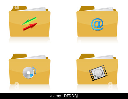 Ensemble de dossiers différents avec quatre différentes icônes illustration design over white Banque D'Images