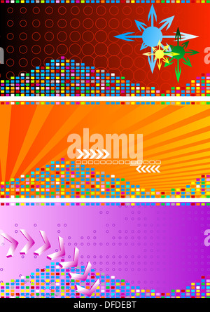 Ensemble de bannières lumineuses résumé : orange, rouge et violet Banque D'Images