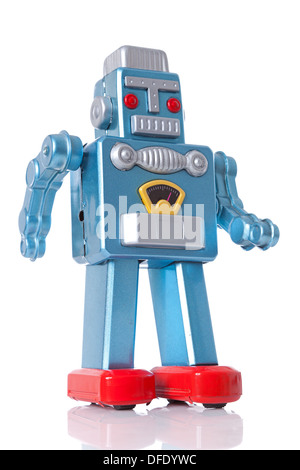 Robot d'étain isolé sur un fond blanc. Banque D'Images
