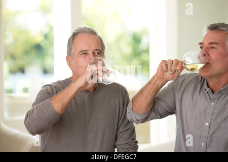 Senior men drinking wine Banque D'Images