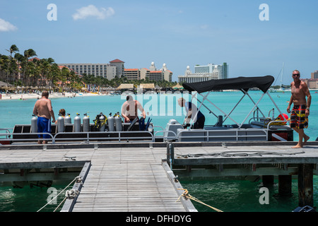 Plage de Hadicurari quai des pêcheurs de filets de pêche d'Aruba Banque D'Images