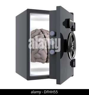 Cerveau protégé dans un coffre-fort, 3d illustration Banque D'Images