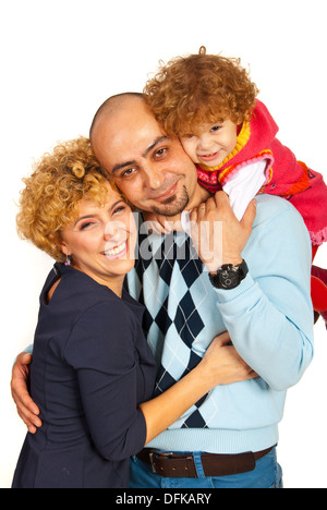 Famille heureuse embrassé isolé sur fond blanc Banque D'Images