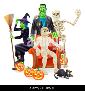 Un heureux à la caricature de groupe Halloween classique des monstres. Banque D'Images