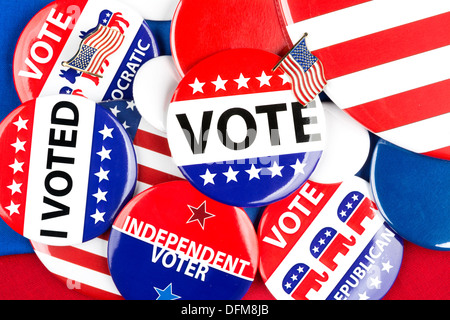 Une collection colorée de American National vote politique d'insignes, Banque D'Images