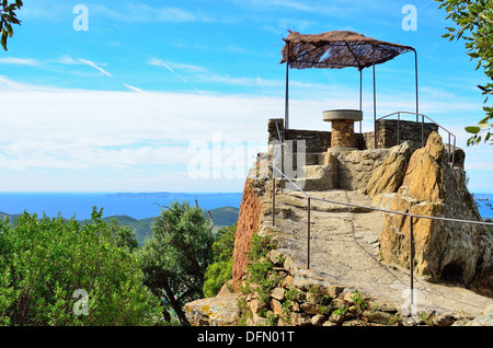 Table d'orientation sur le dessus de Bormes les Mimosas, Var, Provence, Cote Azur, France Banque D'Images