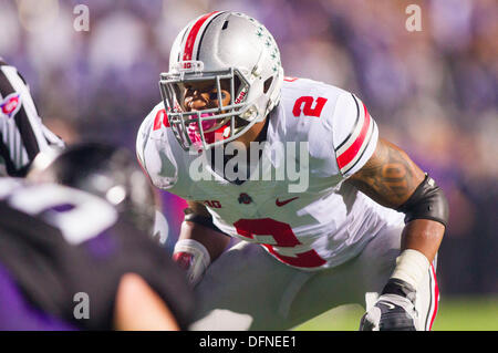 5 octobre , 2013 : Ohio State Buckeyes linebacker Ryan Shazier # 2 pendant le jeu entre l'Ohio State Buckeyes et le nord-ouest à des Wildcats Ryan Field à Evanston, IL. Battre le nord-ouest de l'Ohio State 40-30. Banque D'Images