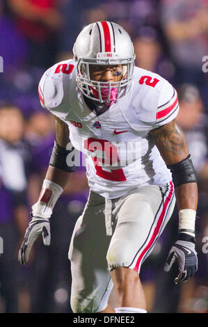 5 octobre , 2013 : Ohio State Buckeyes linebacker Ryan Shazier # 2 pendant le jeu entre l'Ohio State Buckeyes et le nord-ouest à des Wildcats Ryan Field à Evanston, IL. Battre le nord-ouest de l'Ohio State 40-30. Banque D'Images