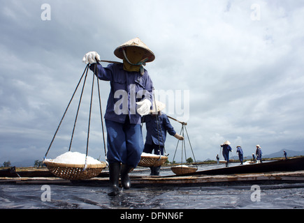 Ouvrier en sel saline Banque D'Images