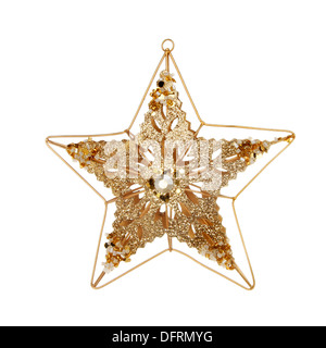 Gold glitter et étoile de Noël bijoux isolés contre white Banque D'Images