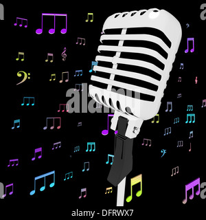 Musique libre avec microphone notes musicales montrant des chansons ou des Hits Banque D'Images