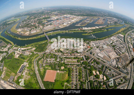 Vue aérienne, port de Duisburg, Duisport, Duisburg, Ruhr, Rhénanie du Nord-Westphalie, Allemagne Banque D'Images