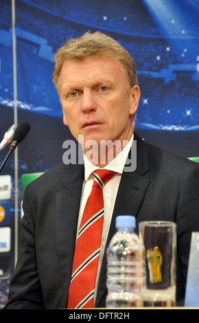 David Moyes, l'entraîneur-chef de Manchester United pendant la conférence de presse après le match Banque D'Images