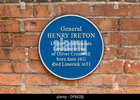 Blue plaque pour le général Henry Ireton Banque D'Images