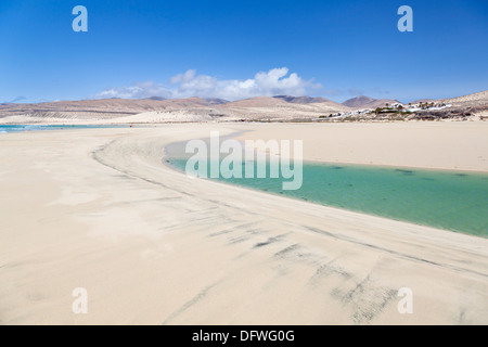 Playa de Sotavento avec son magnifique lagon à marée basse. Banque D'Images