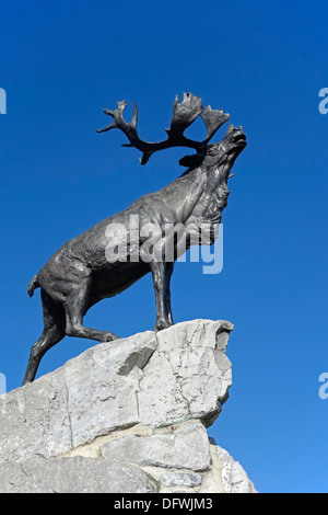 Le caribou du parc commémoratif de Terre-Neuve à Beaumont-Hamel, Canadien de la Première Guerre mondiale et un champ de bataille de la bataille de la Somme, France Banque D'Images