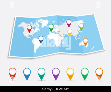 Carte du monde avec les axes de la position géostratégique de la composition des éléments de voyage. Fichier vectoriel EPS10 organisé en couches pour l'édition facile. Banque D'Images