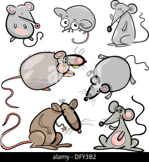 Cartoon Illustration of Cute souris et rats rongeurs Set Banque D'Images