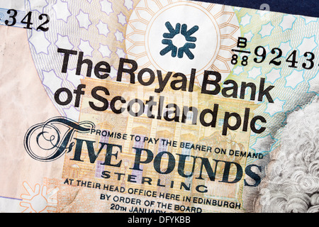 Gros plan d'un billet écossais de cinq livres sterling émis par la Royal Bank of Scotland UK Britain Banque D'Images