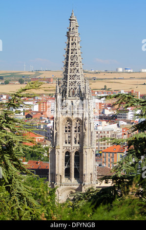 Pinacles gothiques des tours de la face nord de la cathédrale de Burgos, Burgos, Castille et Leon. Espagne Banque D'Images