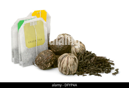 Diverses sortes de thé isolated on white Banque D'Images