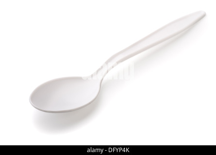 Cuillère à café en plastique blanc isolated on white Banque D'Images