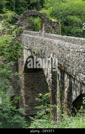 La France, l'Ariège - au Pont du Diable de traverser la rivière Ariège à Mercus-Garrabet, près de la route N20. Banque D'Images