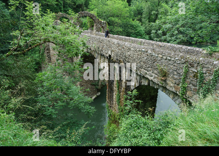 La France, l'Ariège - au Pont du Diable de traverser la rivière Ariège à Mercus-Garrabet, près de la route N20. Banque D'Images