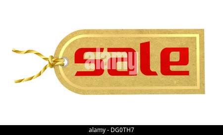 Tag vente imprimé sur un papier classique avec Golden Border (isolé) Banque D'Images