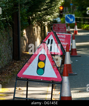 Travaux dans un chemin de campagne, Shifnal, Shropshire, Angleterre Banque D'Images