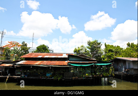 Maisons en bois le long des canaux en Thaïlande Banque D'Images