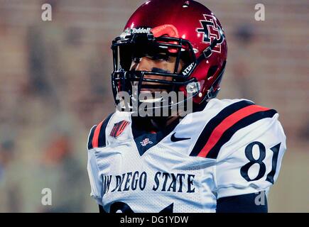 Colorado Springs, Colorado, États-Unis. 10 Oct, 2013. San Diego State wide receiver, juge Eric # 81, avant l'action de la Conférence Mountain West entre les San Diego State Aztecs et l'Air Force Academy Falcon Falcon au Stadium, U.S. Air Force Academy, Colorado Springs, Colorado. San Diego State bat l'Air Force 27-20. © csm/Alamy Live News Banque D'Images