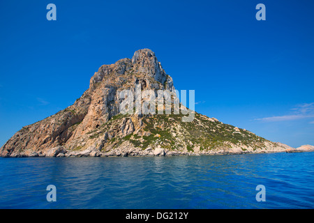 Es Vedra île de ibiza fermer la vue à partir de la voile en Méditerranée Îles Baléares Banque D'Images