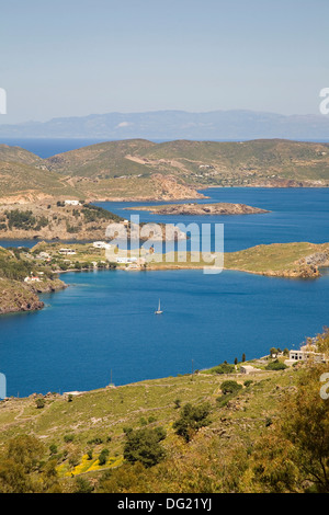 L'Europe, Grèce, îles du Dodécanèse, l'île de Patmos, vue panoramique Banque D'Images