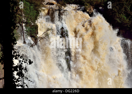 Brésil, Parc National Iguassu : Spot d'une cascade d'Iguassu Falls avec des volumes d'eau record Banque D'Images