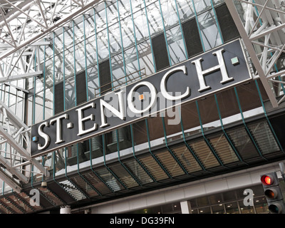 Close up of St Enoch Shopping centre commercial de l'entrée, Glasgow, Scotland UK Banque D'Images