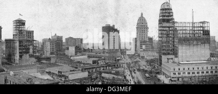 Regardant vers le bas de la rue du marché à partir de la quatrième rue à San Francisco, Californie, en 1907, montrant la reconstruction après le séisme et l'incendie Banque D'Images