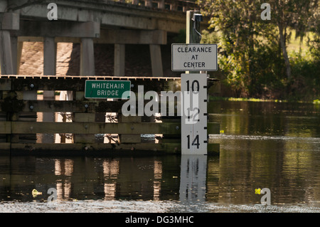 Niveau de l'eau pont-levis Whitehair marqueur sur la clairance de la rivière Saint-Jean dans le comté de Volusia, Floride USA Banque D'Images