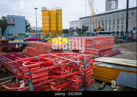 Tram souterrain construction site Karlsruhe Baden-Württemberg Allemagne Banque D'Images