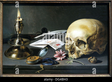 Vanitas a encore vie 1625 par l'artiste Pieter Claesz.(c. 1597 – 1660).peintre hollandais de l'âge d'or de la vie. Banque D'Images