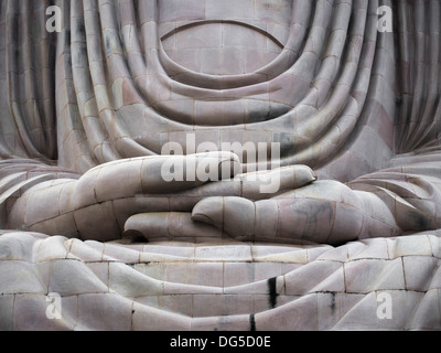 Détail de la statue du Grand Bouddha à Bodhgaya, en Inde. Banque D'Images