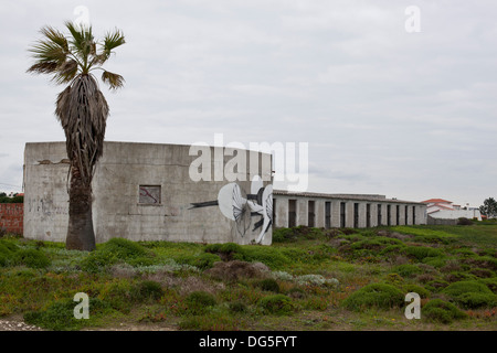 Graffiti sur un mur dans un bâtiment abandonné dans ValdaTelha au portugal Banque D'Images