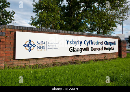 Enseigne à l'extérieur de l'hôpital général de l'ouest du pays de Galles, Carmarthen, pays de Galles, Royaume-Uni Banque D'Images