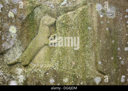 La sculpture sur pierre d'une hermine à Carsington Water, Derbyshire, Royaume-Uni Banque D'Images