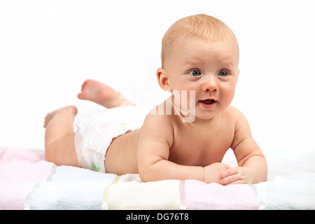 Portrait of cute baby boy over white Banque D'Images